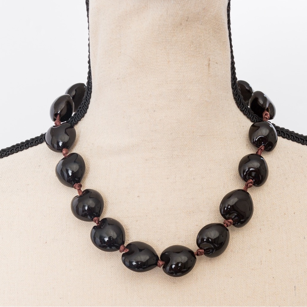 Dark chocolate brown chunky beaded necklace tagua nut look neutral jewelry